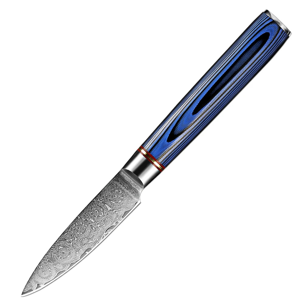 XITUO Damascus Steel Kitchen Knife Set – Blue G10 Handle Damascus Knife Set Qst Paring Knife