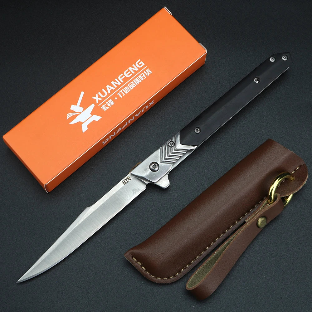XUAN FENG Sandalwood Folding Knife – D2 Steel HRC 59 Folding Pocket Knife Qst C
