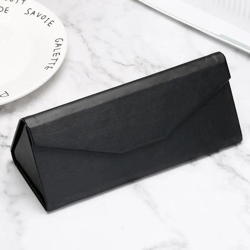 Triangle Glasses Case – Waterproof Folding PU Leather Eyeglass Box Eyeglass Case Qst Brushed black