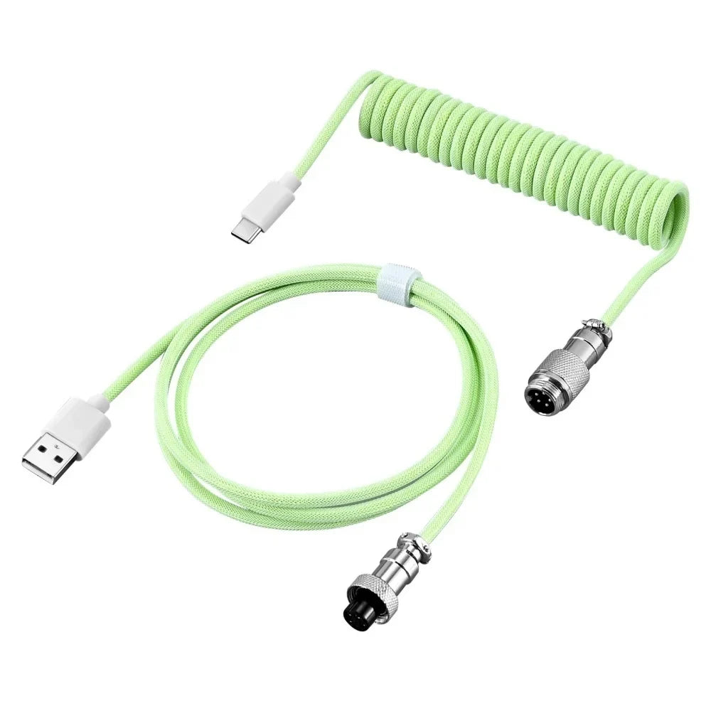 USB-C Coiled Mechanical Keyboard Cable | Braided Spring Spiral Coiled Keyboard Cable Qme green