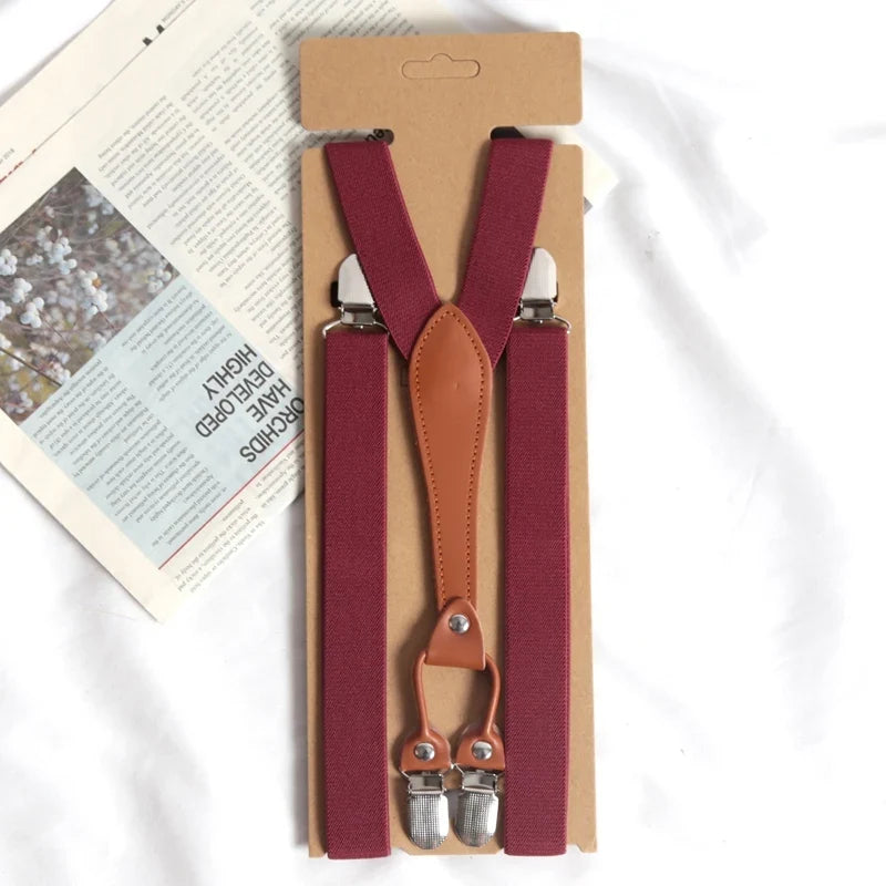 Vintage Y-Back Suspenders Men Women Button End Adjustable Vintage Suspenders Qme Burgundy