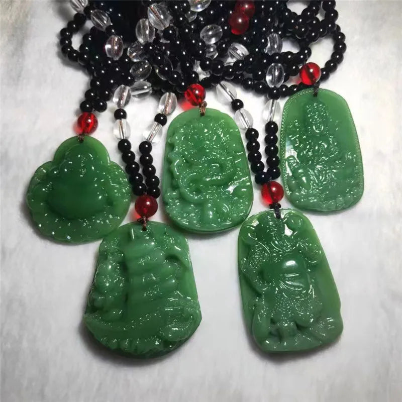 Retro Buddha Imitation Green Jade Pendant Necklace | Ethnic Pendant Necklace Qme
