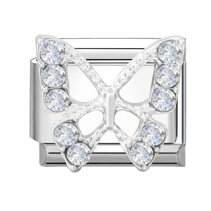 Zircon Italian Charm Links – Bow Knot Floral Heart Butterfly