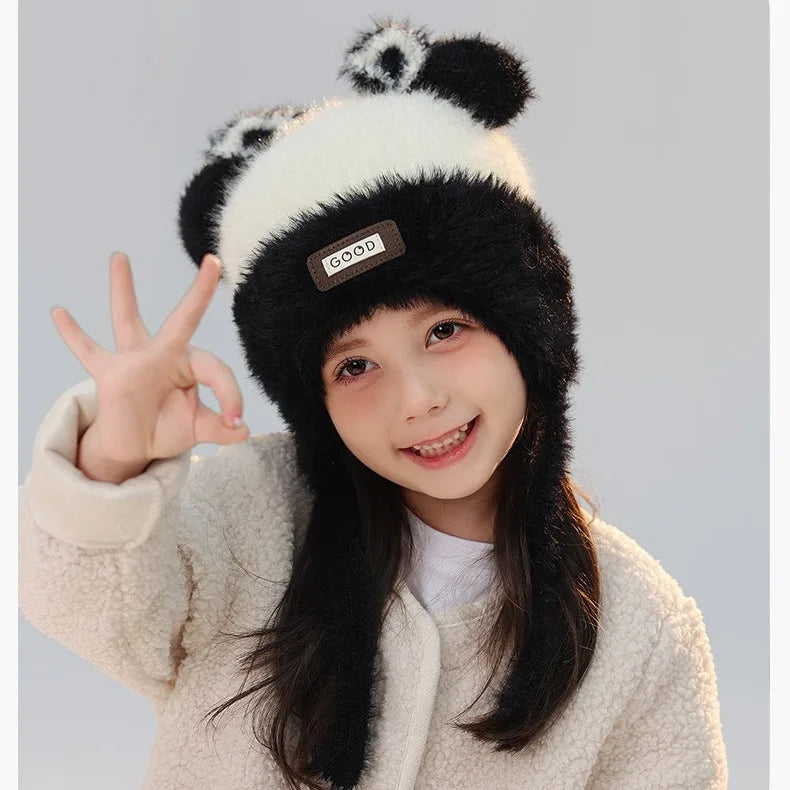 Girls' Bear Fleece-Lined Knitted Ear Flap Winter Hat | Qme Kids Winter Hat Qme WHITE