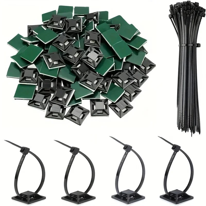 Self-Adhesive Zip Tie Mounts Cable Management Clips | 2 Colors Cable Management Clips Qme