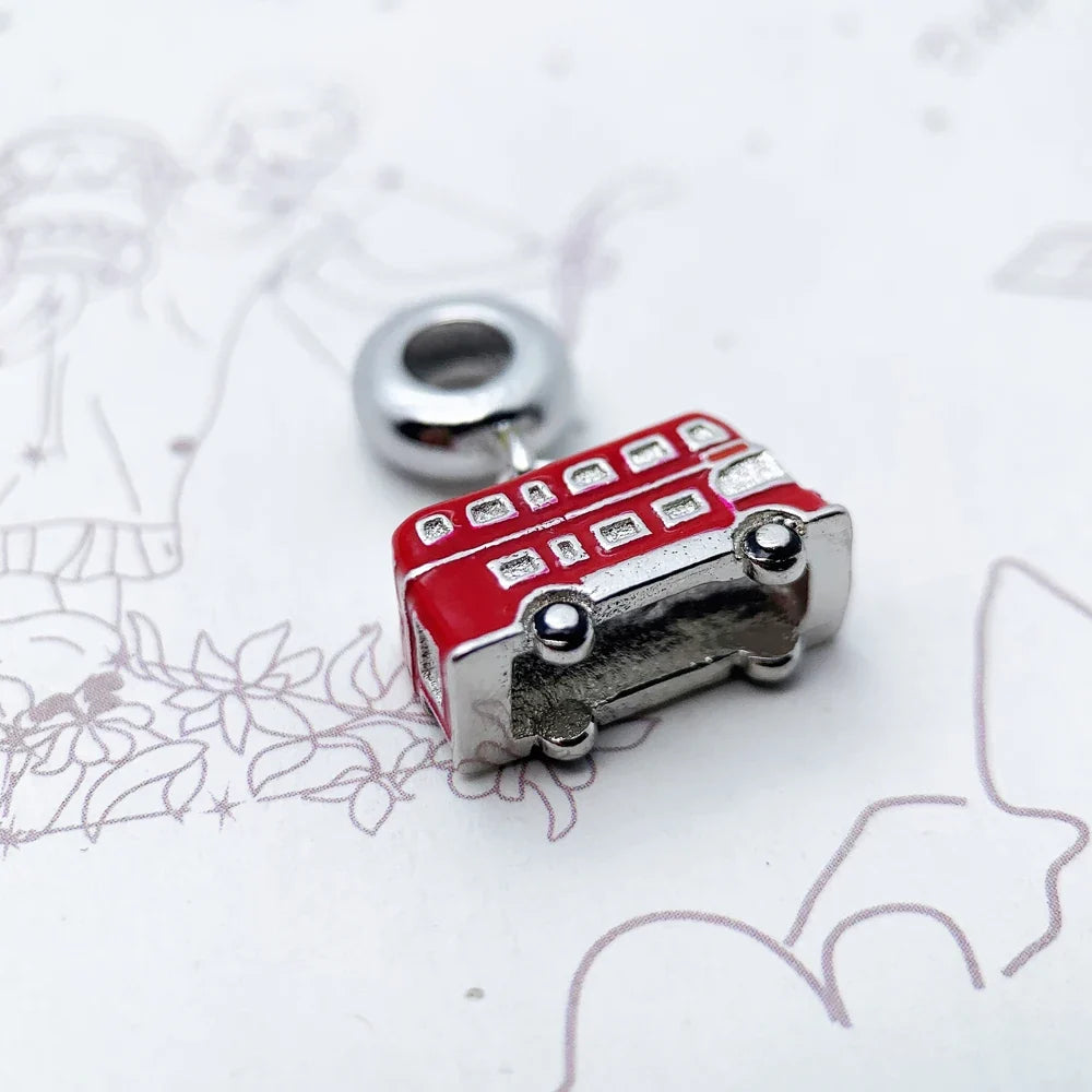 Red London Bus 925 Sterling Silver Charm Pendant Necklace Sterling Silver Pendant Qme