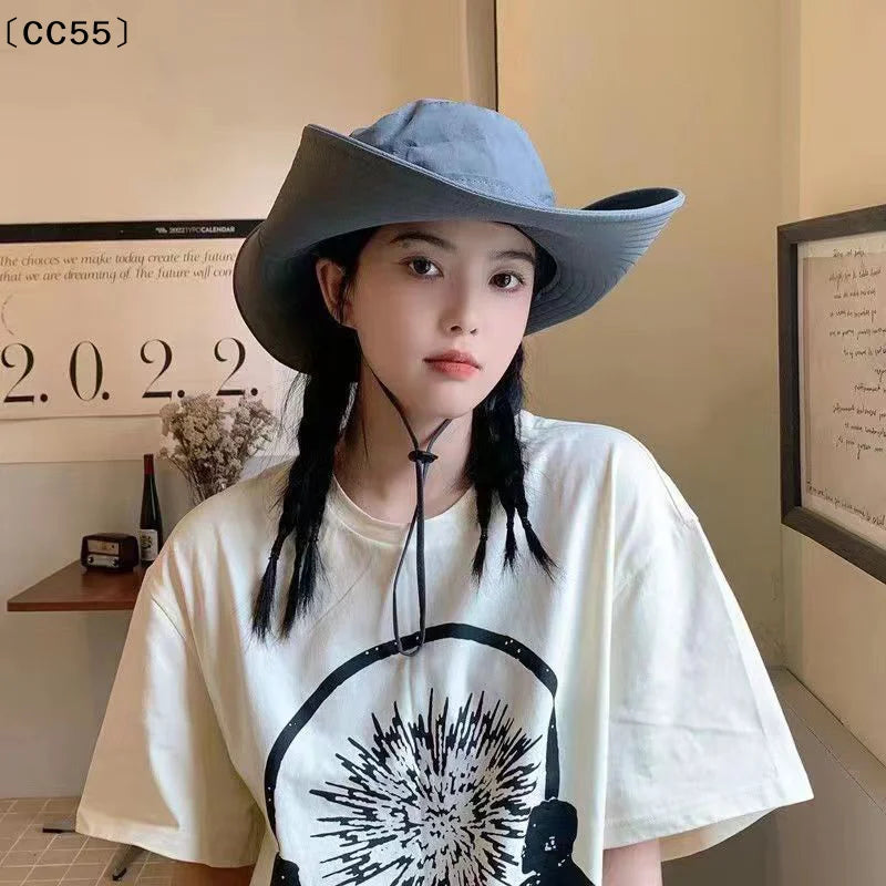 Wide Brim Sun Protection Bucket Hat with Drawstring Bucket Hat Qst