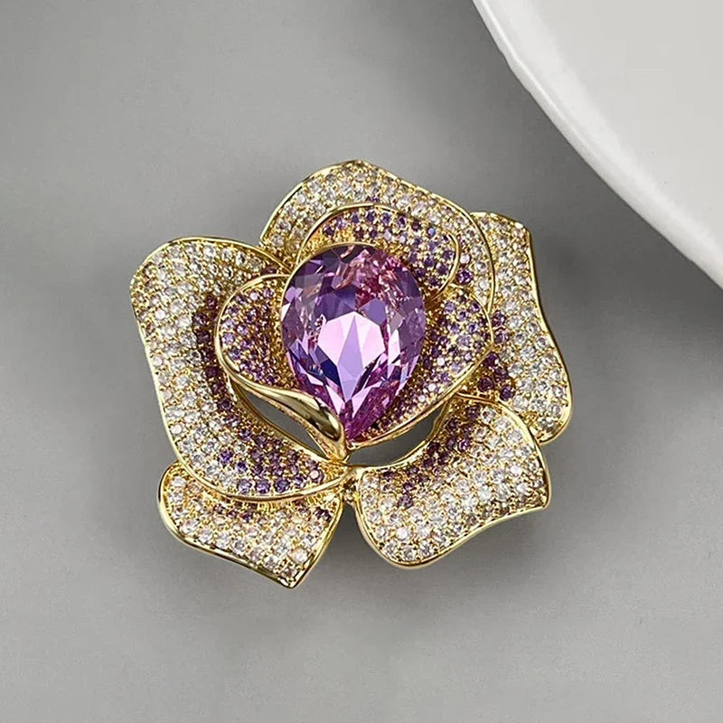 Rhinestone Crystal Flower Brooch – Elegant Women's Pin Flower Brooch Pin Qme A4