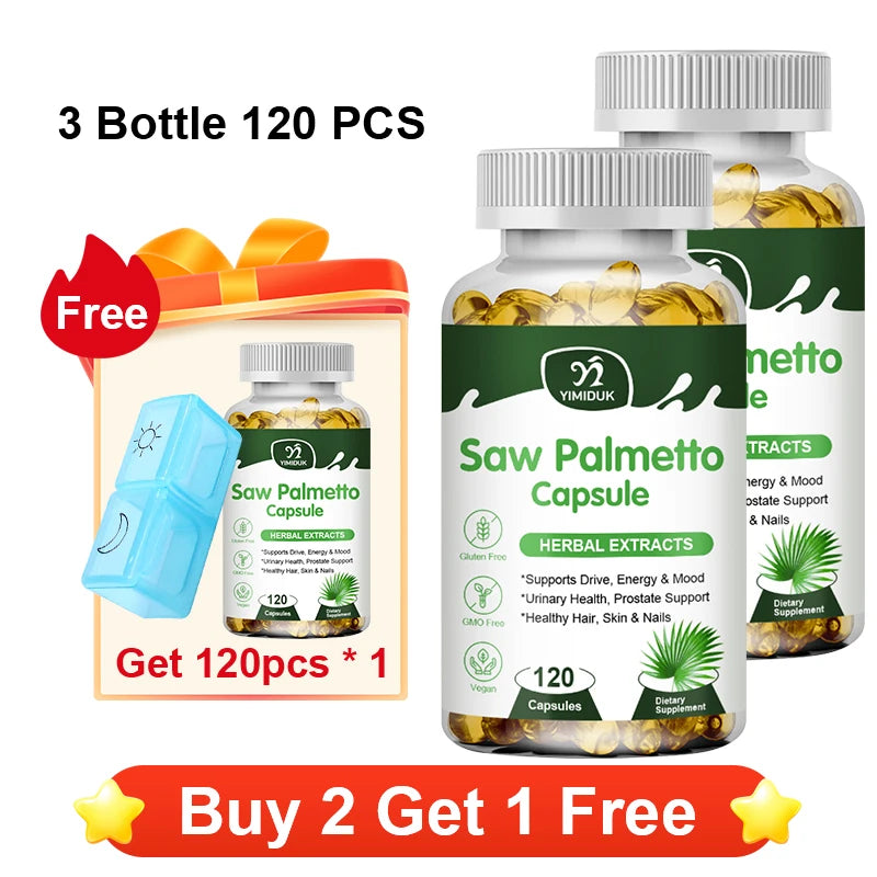 YIMIDUK Saw Palmetto Supplement – DHT Blocker & Hair Growth Herbal Supplement Qst 3 x 120pcs Improve