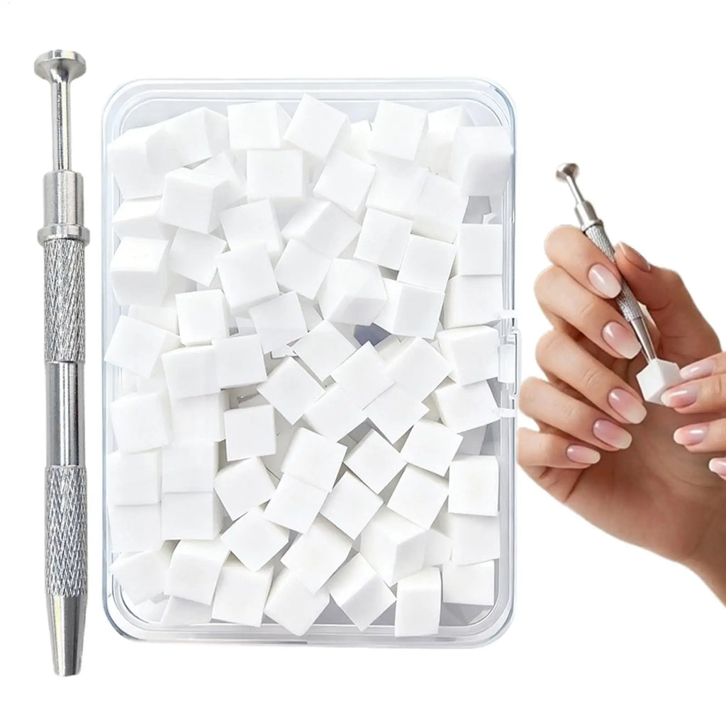 100 Soft Square Nail Art Sponges with Grabbing Pen Nail Art Tools Qme