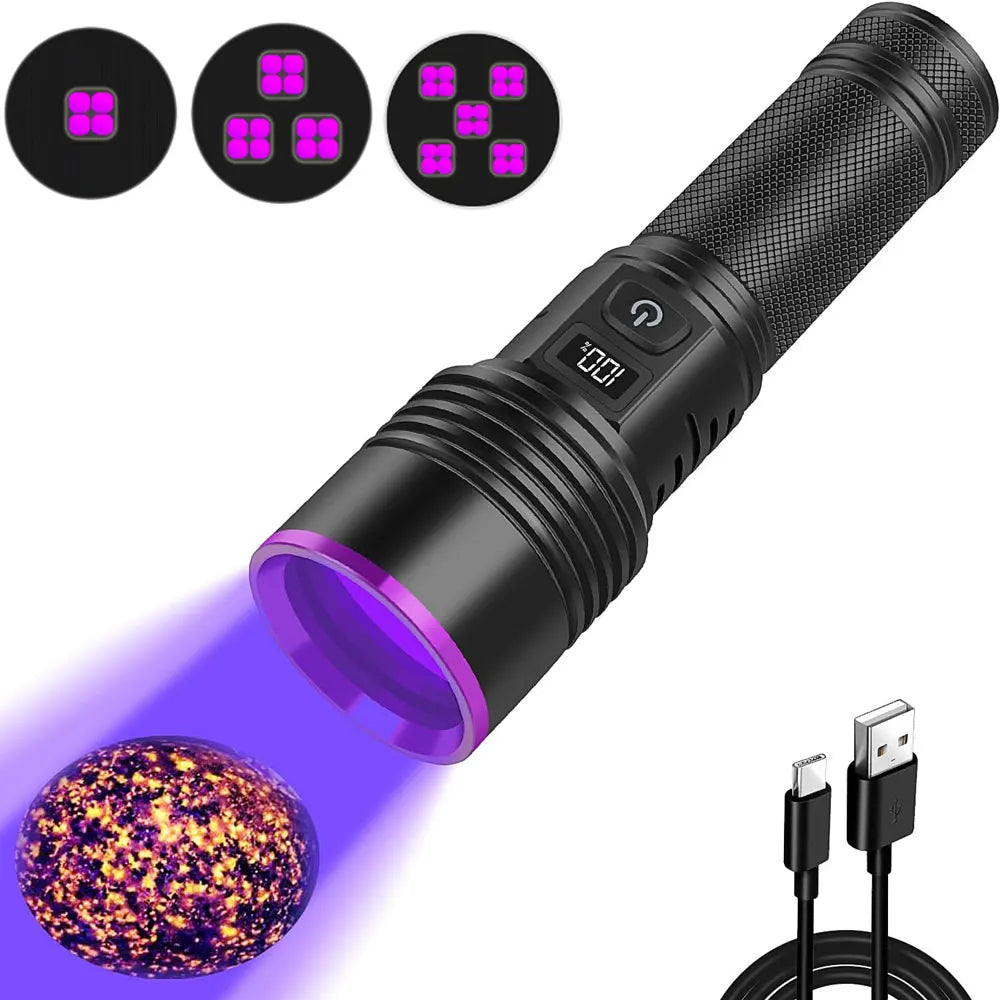 365nm UV Blacklight Flashlight – USB-C Rechargeable, LCD Display UV Blacklight Flashlight Qst