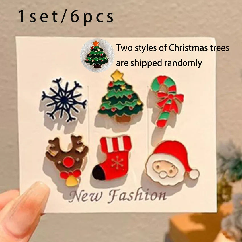 6-Piece Christmas Brooch Set – Santa, Reindeer & Snowman Fashion Brooch Set Qst 6pcs