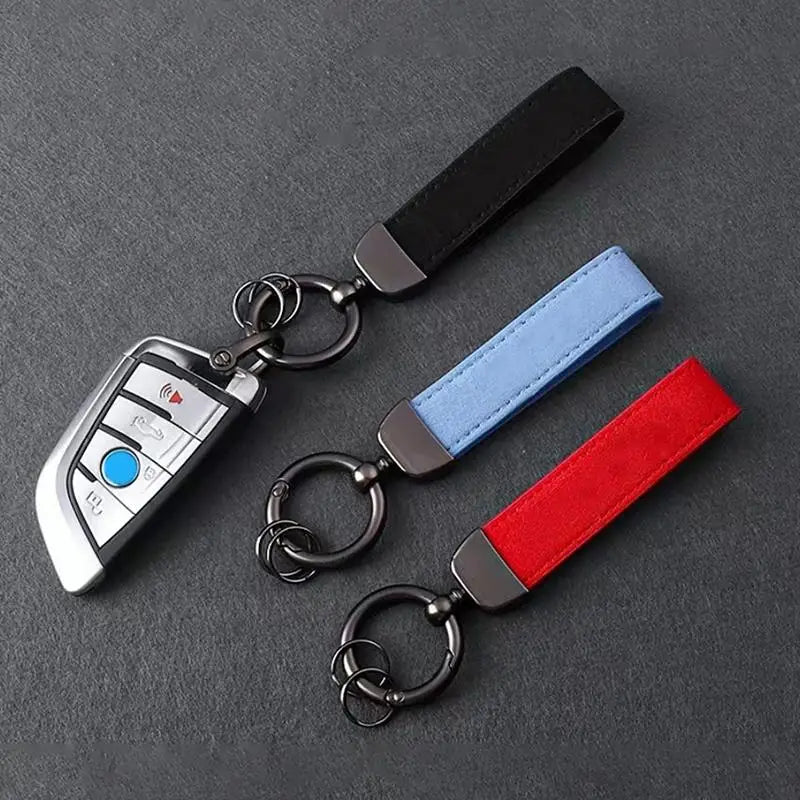 Leather Suede Car Keychain – Metal Pendant Ornament Ring Leather Keychain Qme