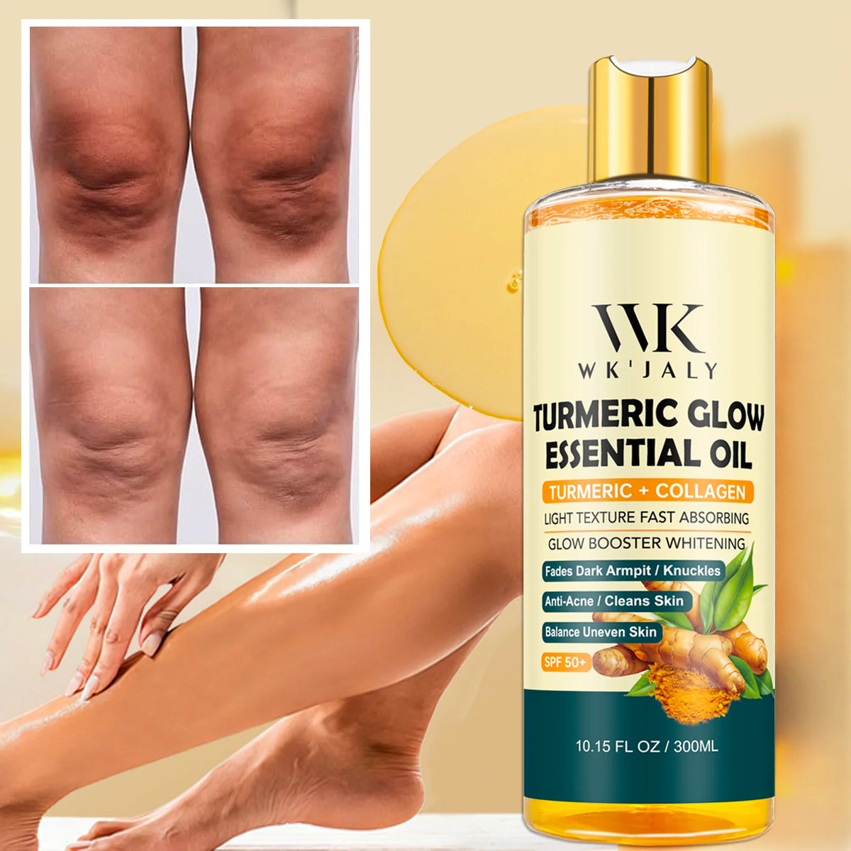 WK'JALY Turmeric Glow Oil – Collagen & Vitamin E, 300ml Body Glow Oil Qst