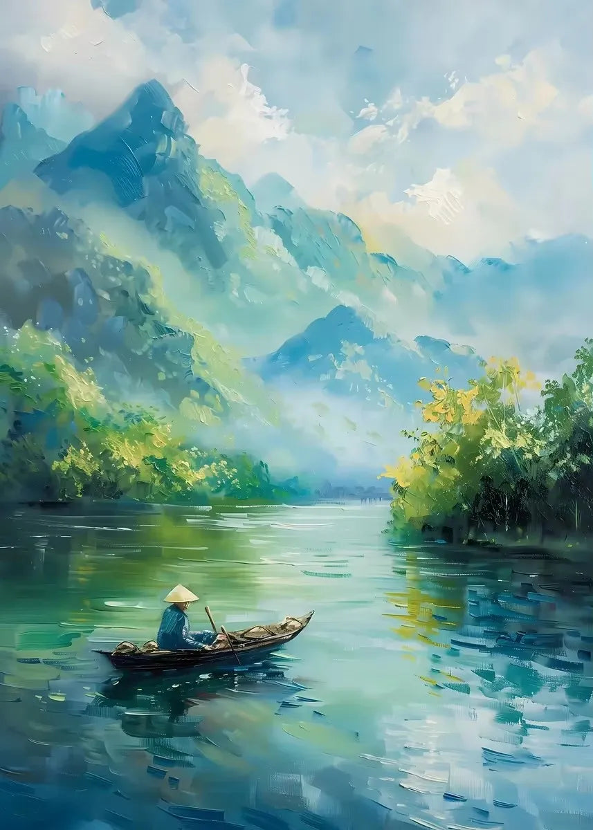 Watercolor Landscape Canvas Print – Mountain Forest Lake Wall Art Canvas Wall Art Qst SKU-01 50x70cm Unframed