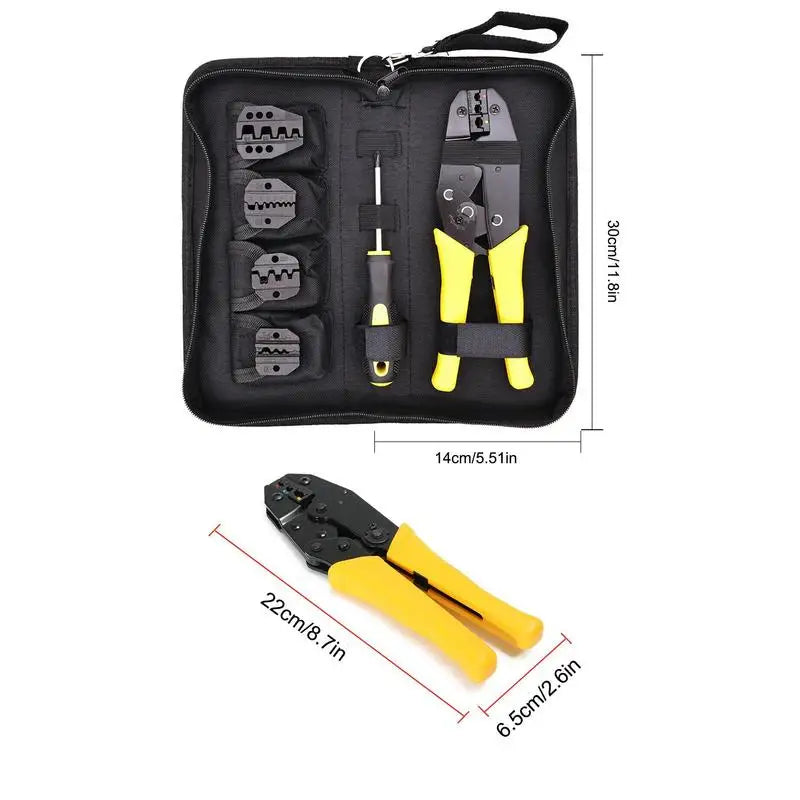 Ratchet Wire Crimper Tool – 5 Interchangeable Jaws | Heavy Duty Wire Crimping Plier Qme