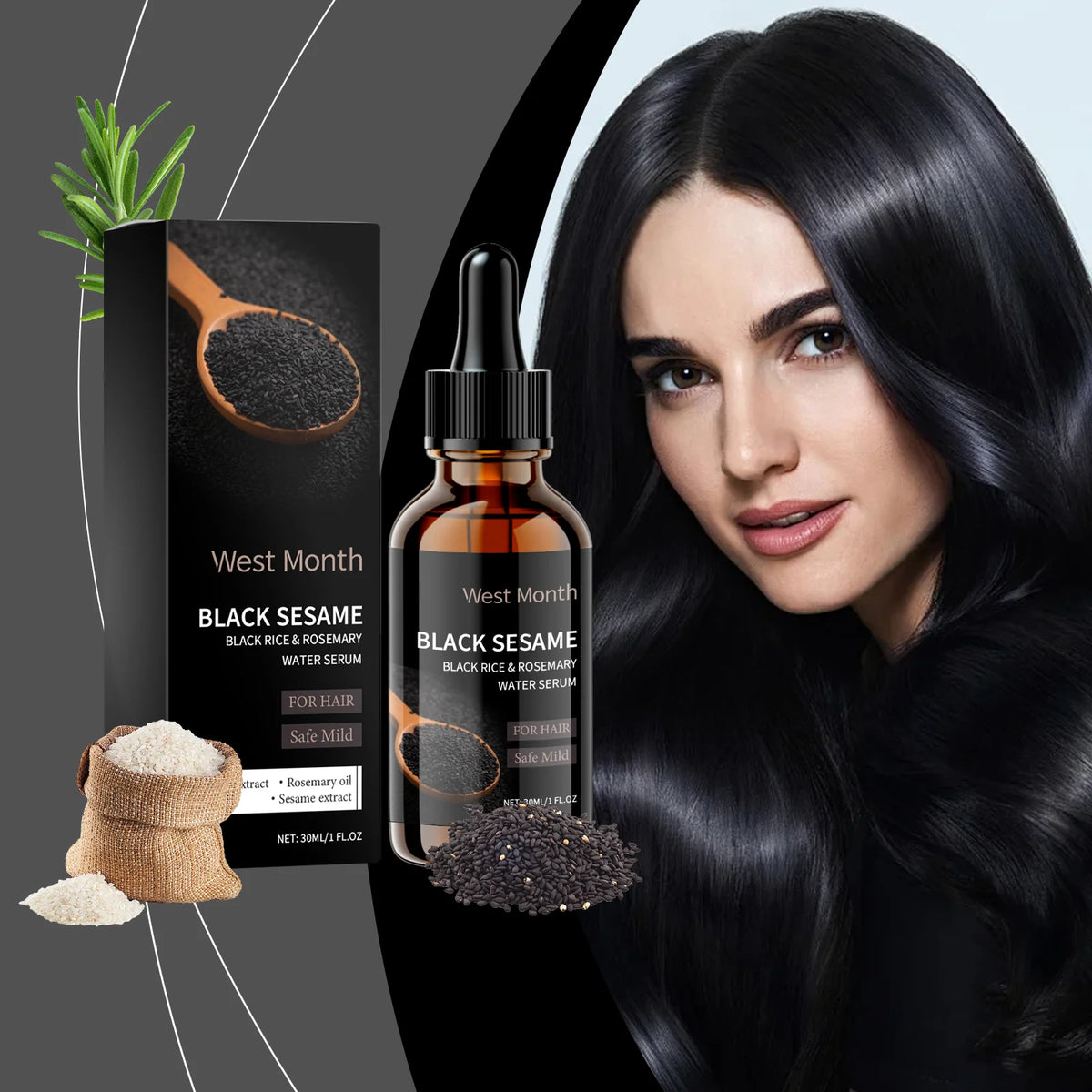 West Month Black Rice Rosemary Hair Growth Serum 30ml Hair Growth Serum Qst