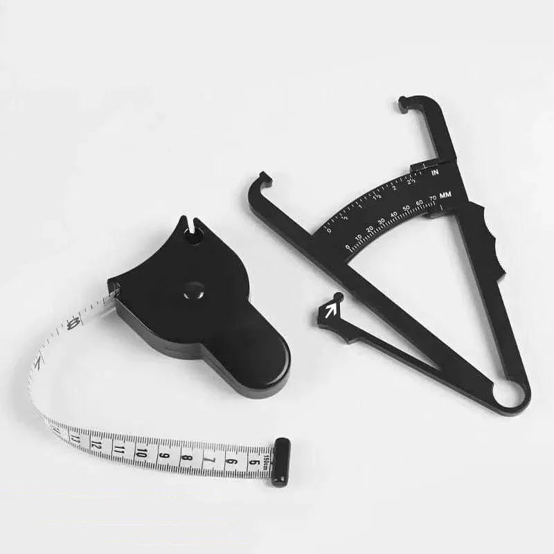 Skinfold Body Fat Caliper Set with Tape & Measurement Chart Body Fat Caliper Set Qme 1set-black
