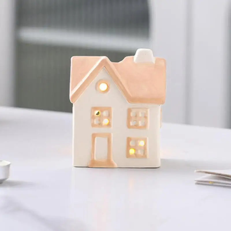 Painted Ceramic House Candle Holder – Christmas Home Decor Ceramic Candle Holder Qst