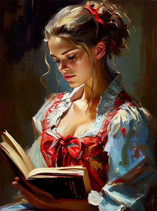 Woman Reading Retro Canvas Print – Lady Portrait Wall Art Décor Canvas Wall Art Qst 4 40x60cm Unframed