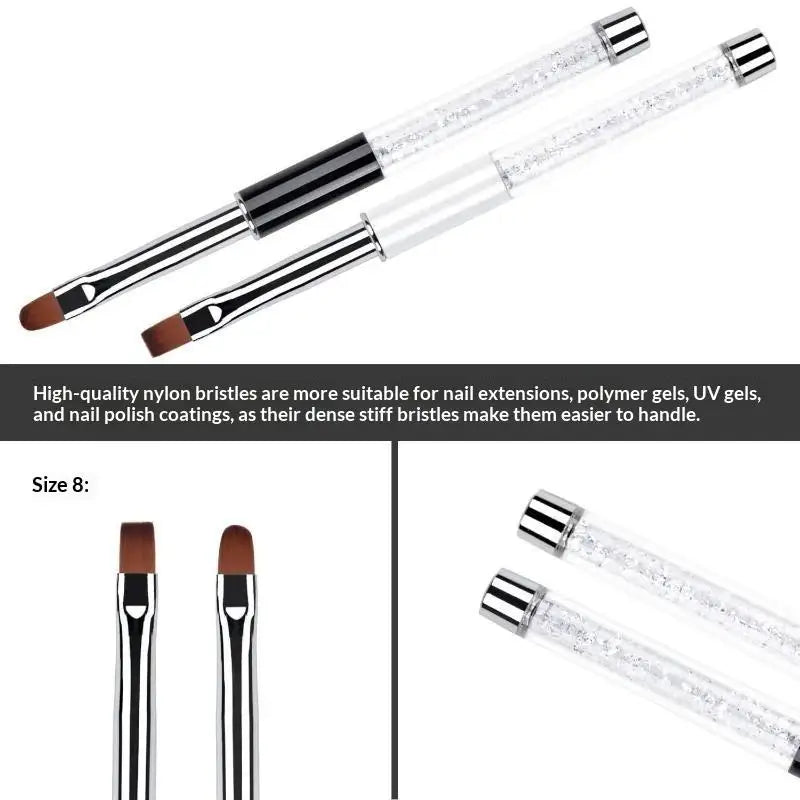 Glitter Handle Nail Art Brush – Flat & Round Soft Bristles Nail Art Brush Qme
