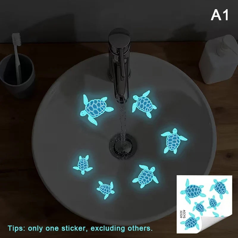 Glow-in-the-Dark Turtle Bathroom Wall Stickers – Waterproof Wall Stickers Qme A1