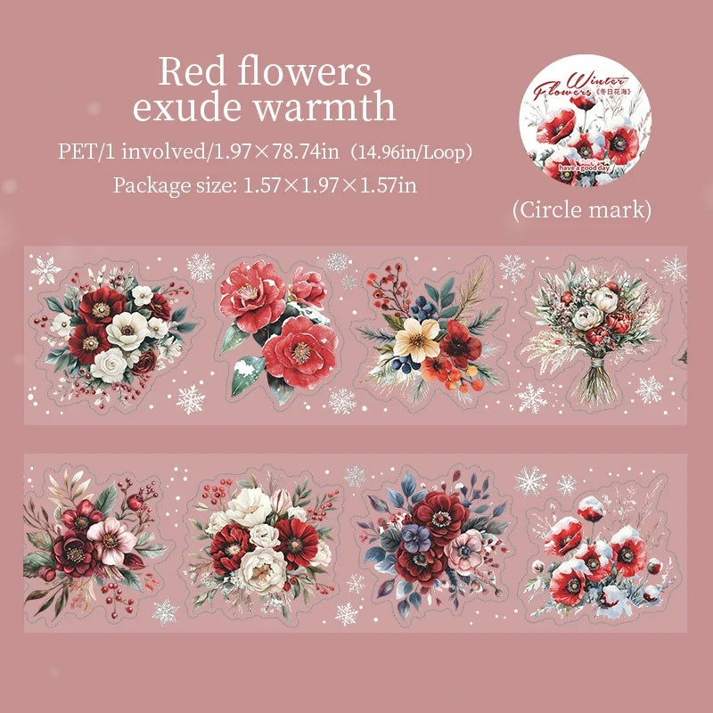 Winter Floral PET Die-Cut Tape – Journal, Diary & Scrapbook Decorative Craft Tape Qme 2