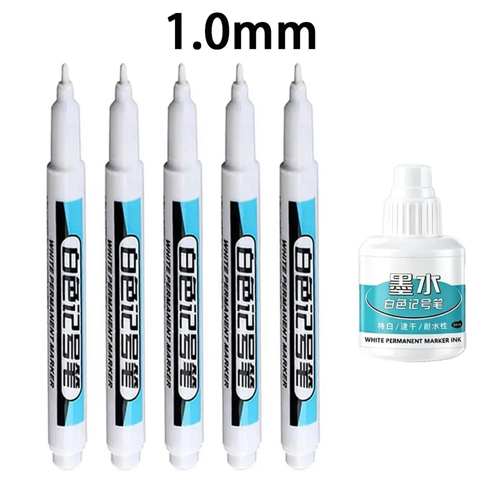 White Waterproof Marker Pens | Oily Ink DIY Graffiti Art Waterproof Marker Pens Qme 1.0mm-5Pens-1ink