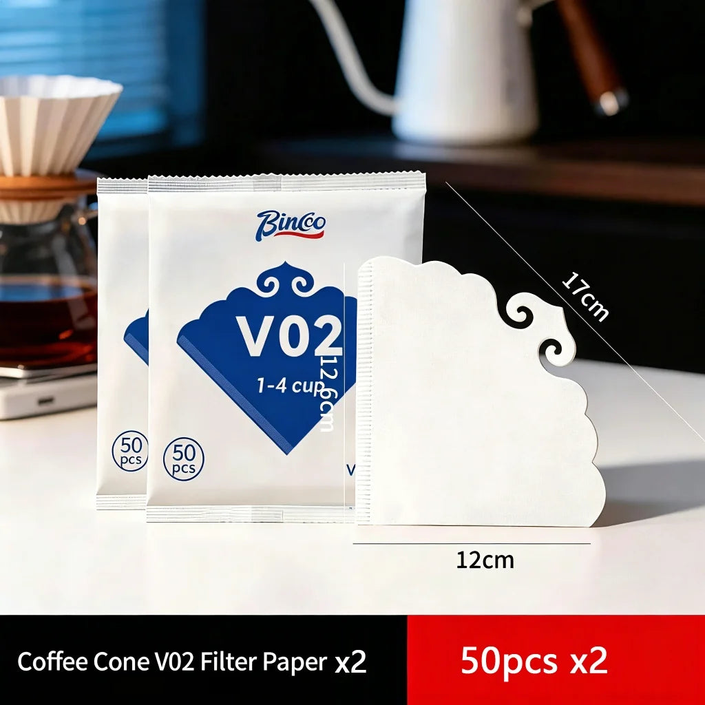 BINCOO V60 Pour Over Coffee Filter Papers – Round & Fan Shaped Coffee Filter Papers Qst Wukong V02-2bag