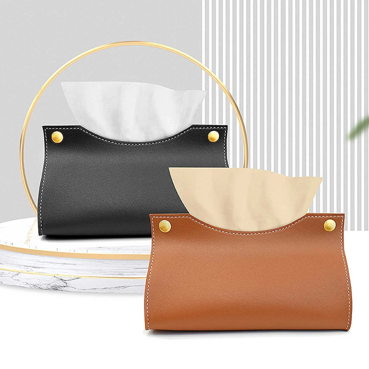 PU Leather Tissue Box Cover – Car & Home Napkin Holder Case Tissue Box Cover Qme