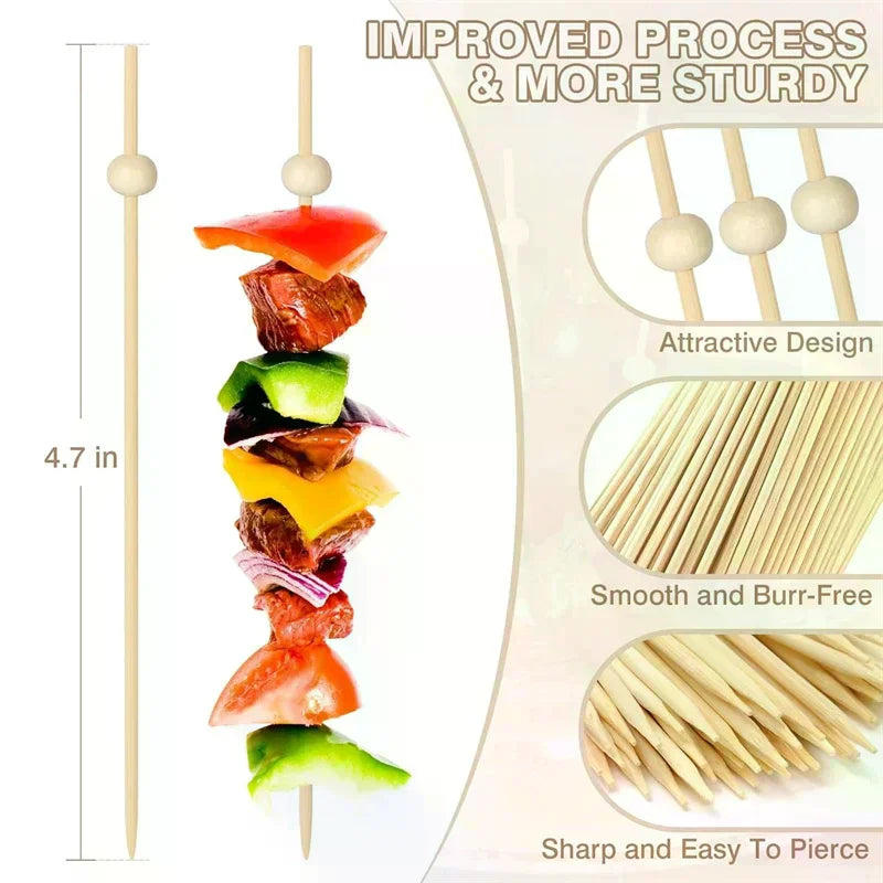 Bamboo Disposable Fruit Forks & Cocktail Skewers 100pcs Cocktail Skewers Qme
