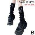 Women's Knitted Lace Bow Ruffle Leg Warmers | Lolita Style Knitted Leg Warmers Qme B One Size