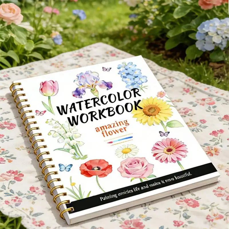Spiral Bound Watercolor Flower Workbook – Thick Cotton Paper Watercolor Workbook Qme