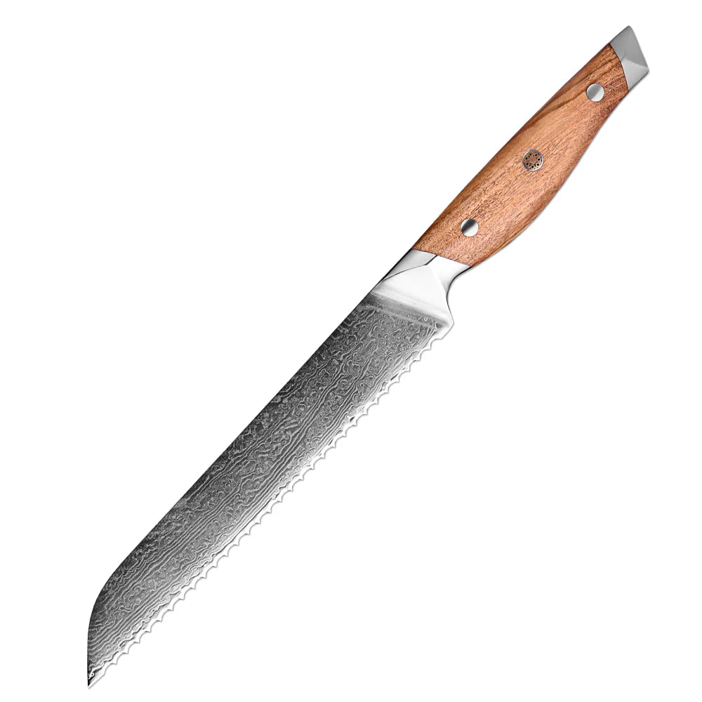 XITUO Damascus Steel Kitchen Knife Set – Olive Wood Handle Kitchen Knife Set Qst Bread Knife