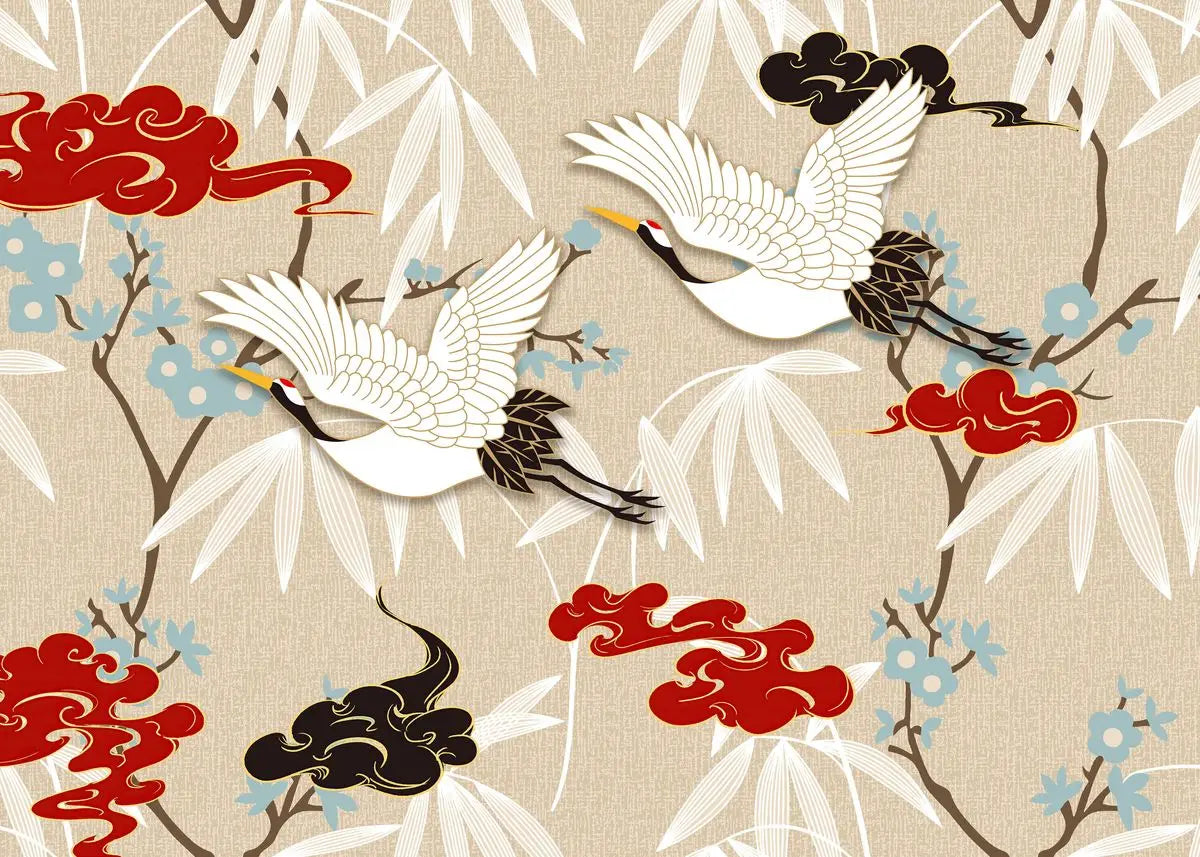 Retro Golden Crane Canvas Wall Art – Vintage Bird Poster Print Canvas Wall Art Qst H 50X70cm No Framed