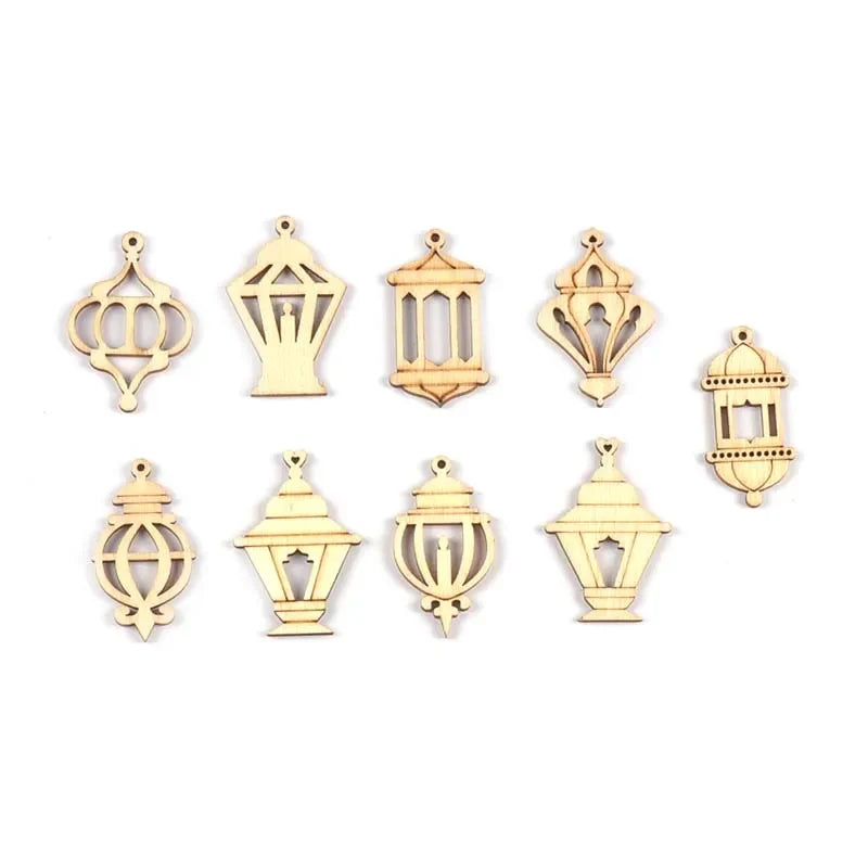 Eid Mubarak Wooden Pendants DIY Hanging Ornaments – Mixed Set Wooden Craft Ornaments Qme