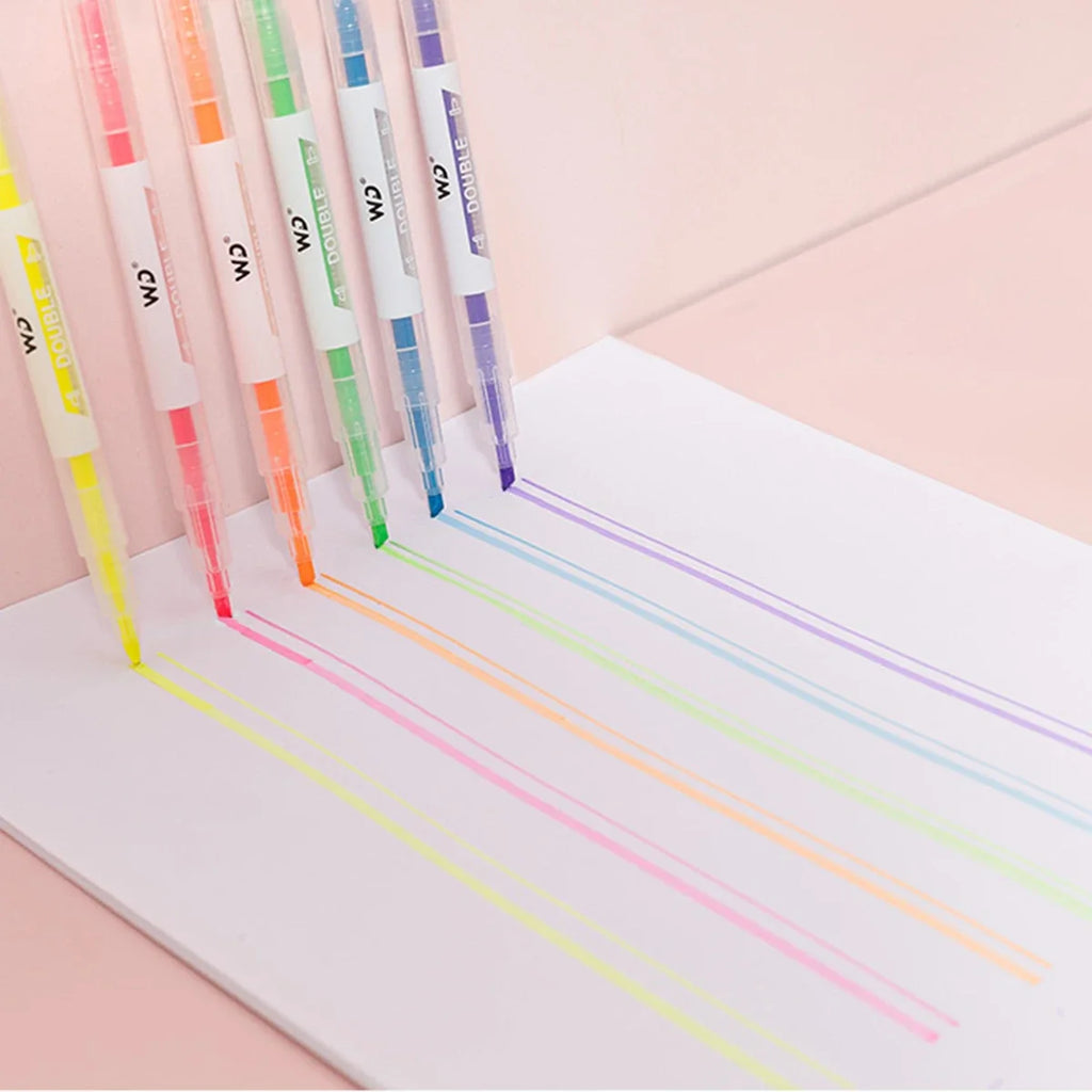 Double Head Pastel Fluorescent Highlighter Markers | Set of 3 Highlighter Marker Set Qme