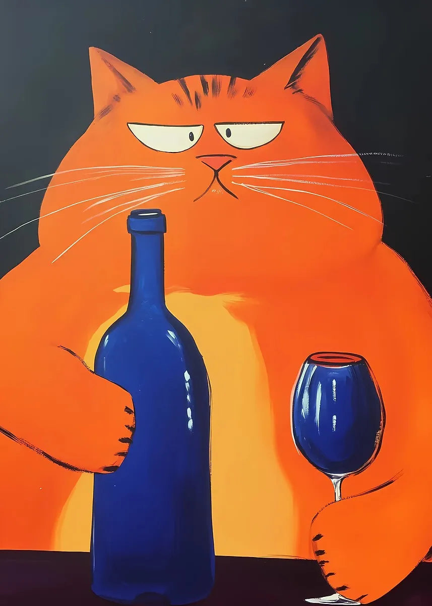Black Cat Wine Canvas Wall Art – Modern Kitchen Decor Print Canvas Wall Art Qst 7 50X70cm No Framed