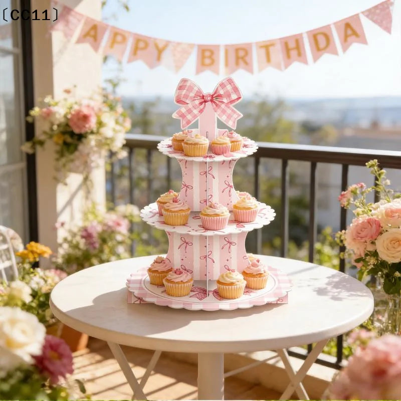 3-Tier Cherry Bow Cake Stand – Birthday & Party Dessert Display Tiered Cake Stand Qme