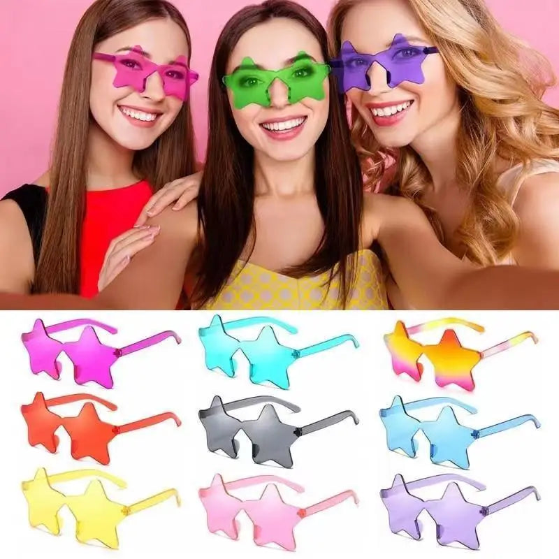 Star Shaped Rimless Sunglasses – Colorful Transparent Party Glasses Novelty Party Sunglasses Qme