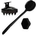Long Handle Bath Brush – Scalp Massager & Exfoliating Brush Scalp Massage Brush Qme Black 3pcs kit