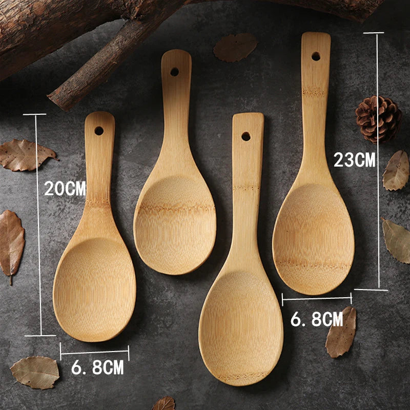 Wooden Rice Paddle Spoon – Natural Acacia & Bamboo Serving Scoop Wooden Serving Spoon Qst