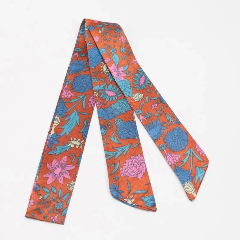 Women's Skinny Ribbon Scarf – Printed Polyester Hair Tie Ribbon Hair Scarf Qme A-9