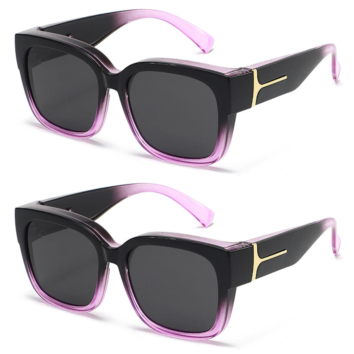VOPHA 2-Pack Oversized Fit-Over Polarized Sunglasses UV400 Fit-Over Sunglasses Qst 2pc-Purple Black