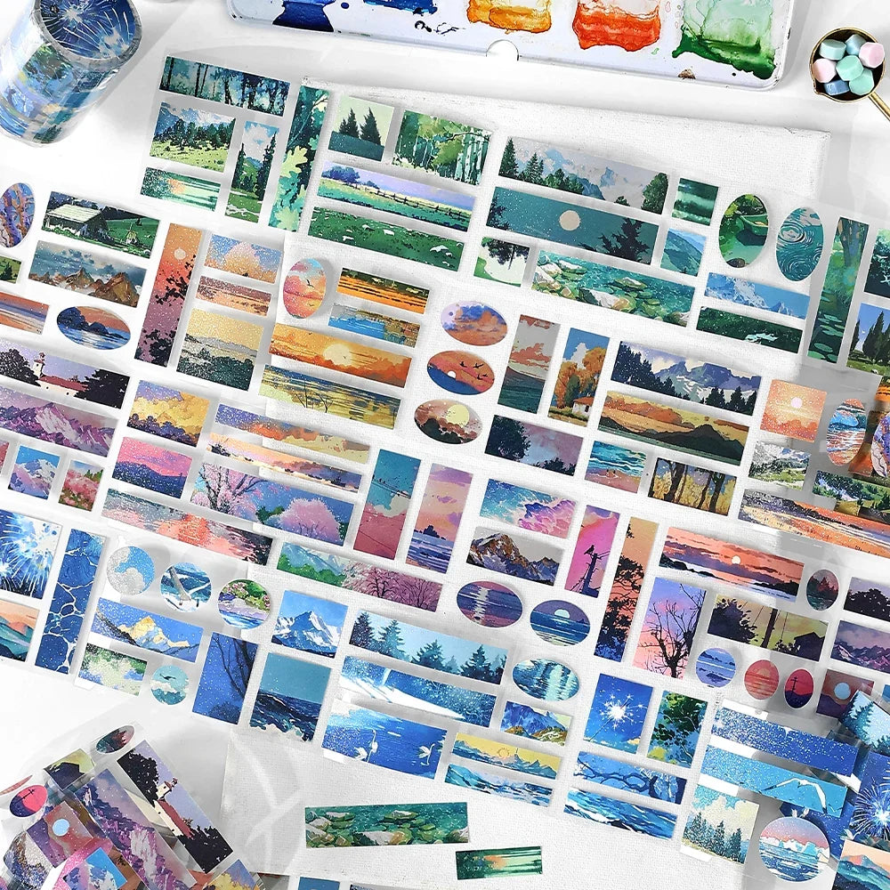 6-Roll Landscape Washi Tape Set – Mountains & Seas DIY Journal Decorative Washi Tape Qme