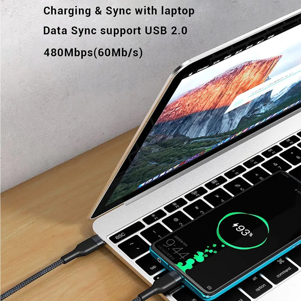 USB-C to USB-C 60W Fast Charging Cable | 0.25M Short Nylon USB-C Charging Cable Qme