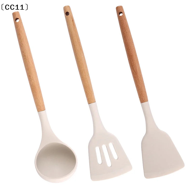 Wooden Handle Silicone Spatula & Soup Ladle | Heat Safe Silicone Spatula Ladle Qme
