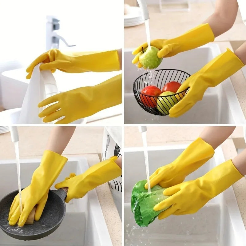 2 Pairs Yellow Rubber Dishwashing Gloves – Reusable & Durable Dishwashing Gloves Qme