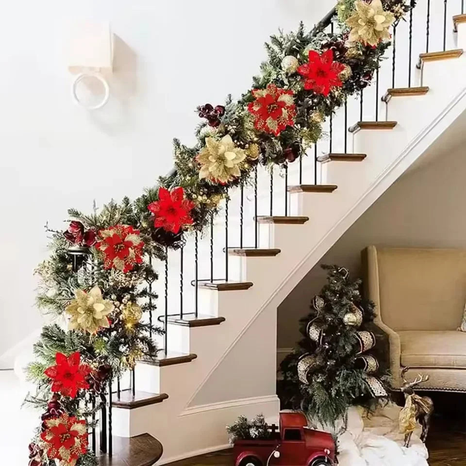 Glitter Christmas Artificial Flower Tree Hanging Ornaments Christmas Tree Ornaments Qme