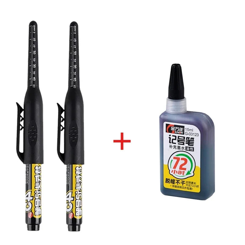 Waterproof Deep Hole Marker Pen – Long Nib Carpenter Pen Carpenter Marker Pen Qme black-2pen 1ink